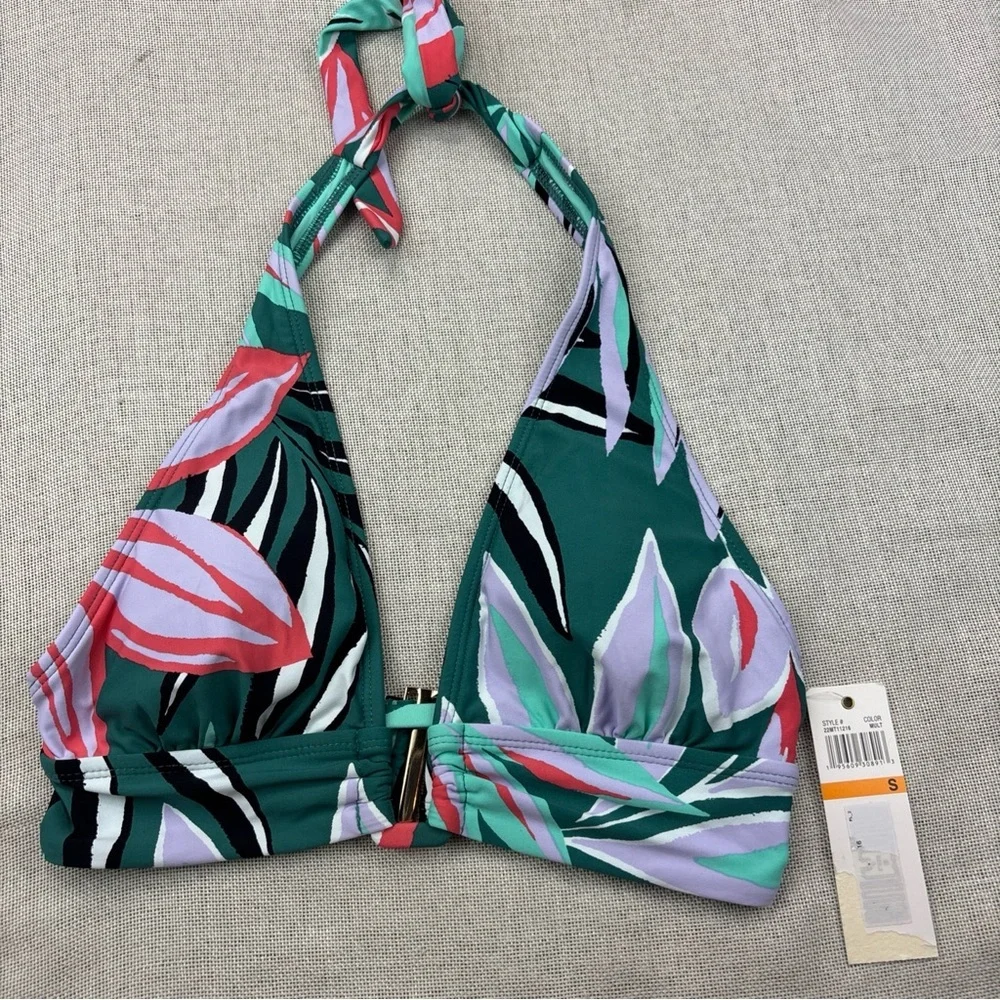Anne Cole Women's Zesty Tropical Printed Ring Halter Bikini Top Size S